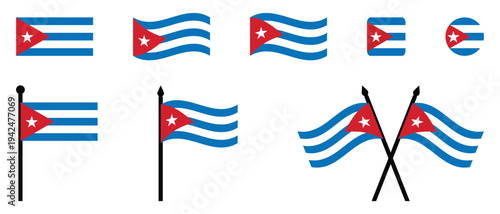 Cuba Flag Set National Symbols in Rectangular, Waving, Circular, and Pole Styles.