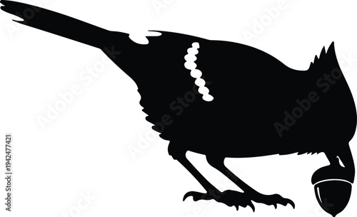 Silhouette of bird eating from a seed vector design