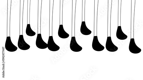 rows of black socks hanging down from the top against white background