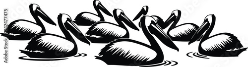 Silhouette of pelicans on water vector design