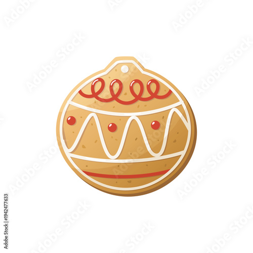 Homemade gingerbread cookie in the shape of an Christmas ball. Sweet glazed pastries for the Christmas holidays