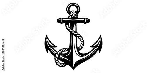 An old heavy metal ship anchor with a weathered rope and gold chain vector illustration isolated on a white background as a nautical marine vessel symbol for sea sailing equipment design