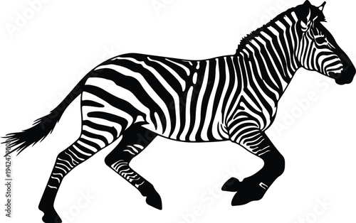 Silhouette running zebra animal wildlife black white vector design