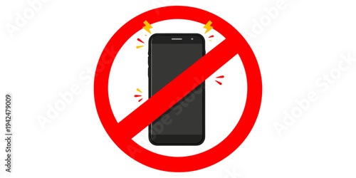 A forbidden red sign icon set featuring no parking, no dogs allowed, and do not enter symbols displayed on a digital smartphone screen illustration for mobile communication technology