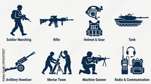  Infantry Warfare Vector Icons Flat Military Ground Soldiers