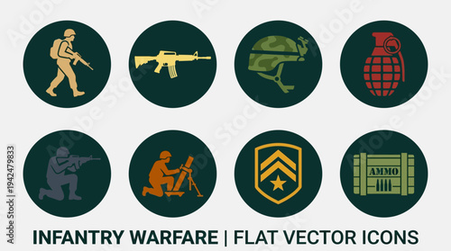  Infantry Warfare Vector Icons Flat Military Ground Soldiers
