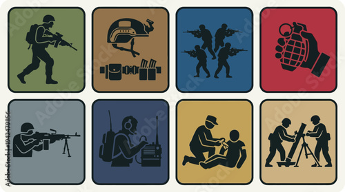  Infantry Warfare Vector Icons Flat Military Ground Soldiers