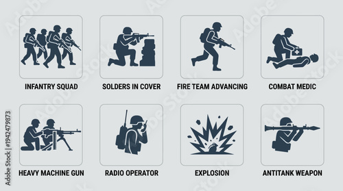  Infantry Warfare Vector Icons Flat Military Ground Soldiers