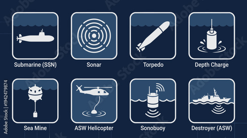 Subsurface Naval Warfare Vector Icons Flat Military Units
