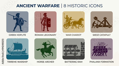 Ancient Warfare Vector Icons Flat Historic Military Weapons