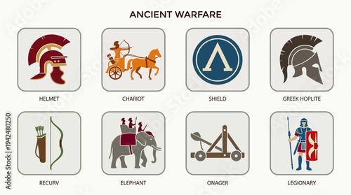 Ancient Warfare Vector Icons Flat Historic Military Weapons