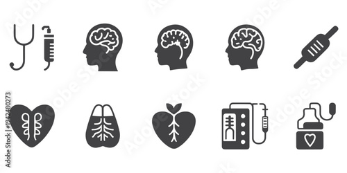 Medical Diagnostic Icon Set With Stethoscope Brain Lungs Heart Syringe Thermometer And Healthcare Test Symbols Vector Illustration