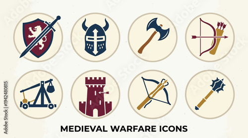 Medieval Warfare Vector Icons Flat Knights Weapons Armor