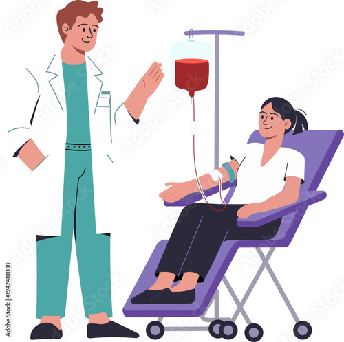 Blood Donation Medical Illustration with Doctor and Patient