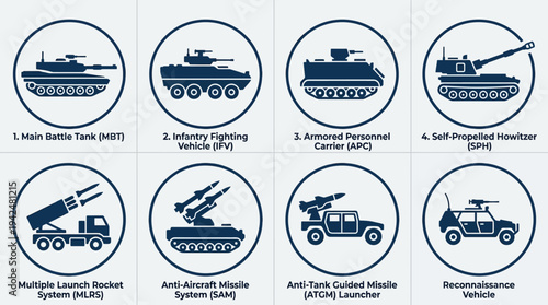 Ground Combat Vector Icons Flat Military Vehicles Weapons