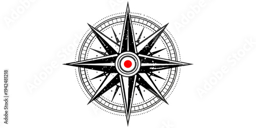 Isolated nautical windrose compass icon vector illustration featuring a vintage navigation star with north arrow direction symbols for travel adventure and geography exploration on a black background