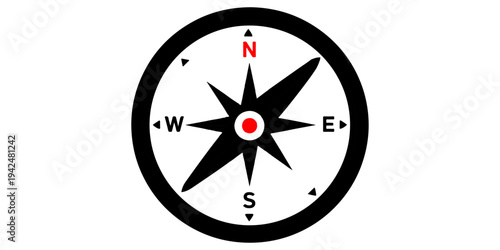 3D vector illustration of a navigation compass icon isolated on a white background featuring a wind rose star symbol for travel direction and adventure orientation