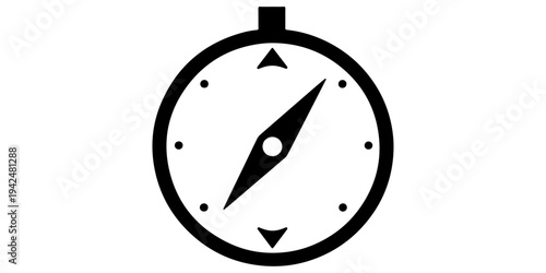 A black and white vector illustration of a circular clock dial icon featuring hour and minute arrows to symbolize time for business and web use