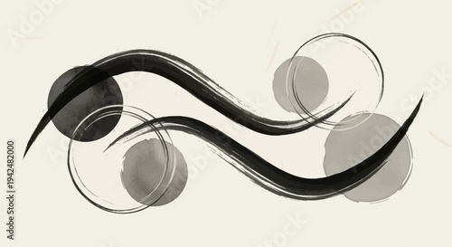 Elegant abstract brush strokes and circles in monochrome creating a modern and artistic design element for visual appeal
