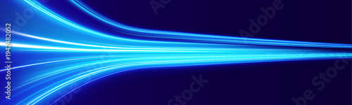 Radiant blue speed line with glowing edges and subtle flowing streaks, ideal for abstract digital compositions and banners. vector