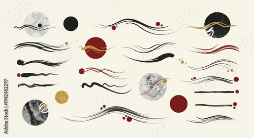 Japanese Brush Strokes and Circles Collection for Artistic and Decorative Designs