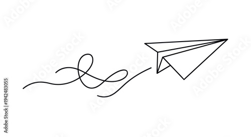 Minimalist paper airplane with flowing line, simple drawing, travel concept