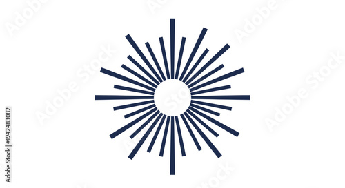 Radiant Sunburst Graphic with Dark Blue Rays on White Background