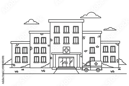School Building Coloring Page – Simple School Campus Printable Line Art for Kids