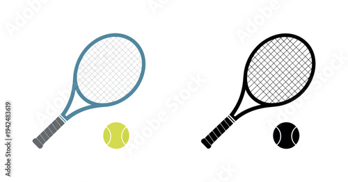 Tennis Racket Ball Icon Featuring Modern Minimal Sport Sign Racquet and Ball Silhouette Illustration Vector Graphics