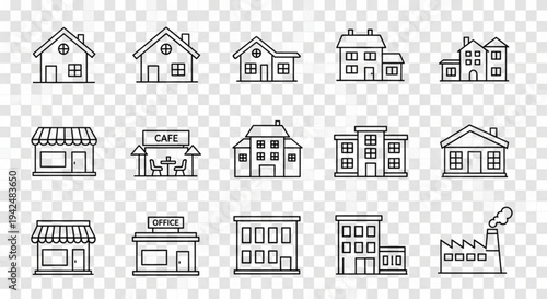 Set of modern building and house icons for design projects