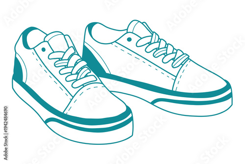Minimal vector sneakers illustration. Casual low top trainers in clean line style isolated on white.