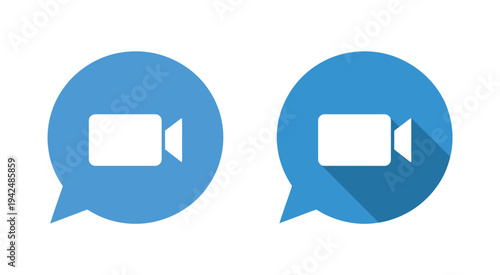 Video Call Icon in Chat Bubble Featuring Online Meetings Virtual Communication Symbol Long Shadow Vector Illustration