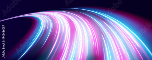 Radiant pink and blue speed trail with luminous gradient glow and subtle motion streaks, perfect for futuristic banners and creative layouts. vector