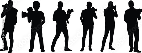 Silhouettes of Photographers Holding Cameras and Filming, Representing Media, Creativity, and Observation