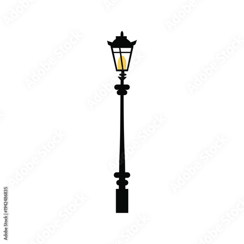 Urban Park Lamp Lighting Design. Public Street Lamp Lighting Illustration. Vintage Outdoor Street Lamp.