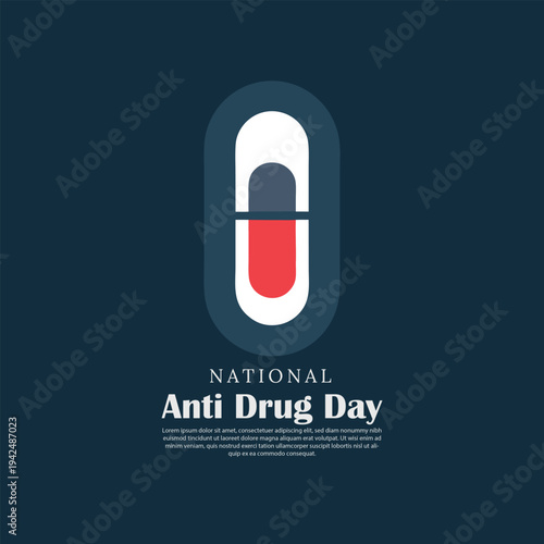 A visual representation for national anti drug day featuring a stylized pill icon against a dark background