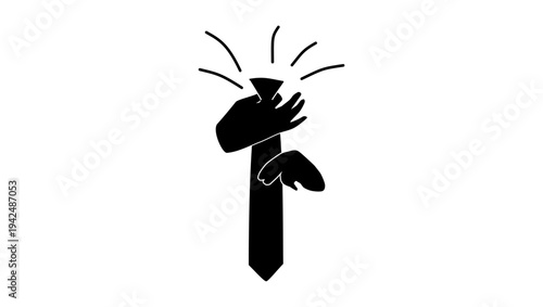 hands put on a tie, black isolated silhouette