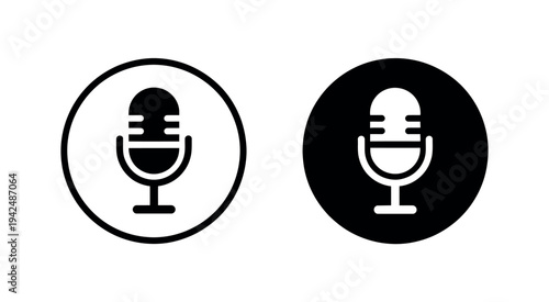 Voice Microphone Icon in Black Circle Showing Sound Recording Podcast Symbol Audio Vector Illustration