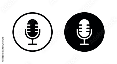Voice Microphone Icon in Black Circle Featuring Sound Recording Podcast Symbol Audio Vector Illustration