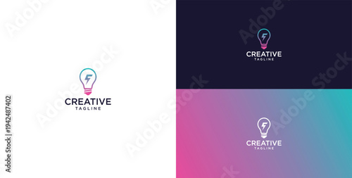 smart bulb logo icon. bulb logo technology. initial logo design F