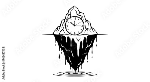 Melting iceberg clock concept with time running out