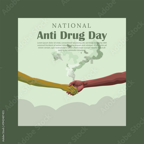 National anti drug day vector illustration with a handshake symbolizing support and unity against substance abuse