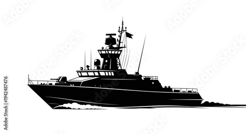 Modern tugboat sailing through open water with a flag flying high