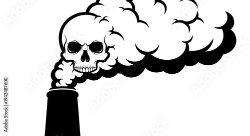 Toxic smoke skull emerging from industrial chimney pipe