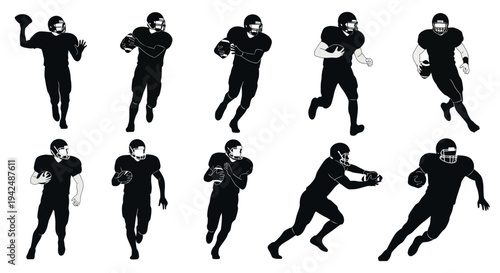 American Football Players Silhouette Collection, Dynamic Poses
