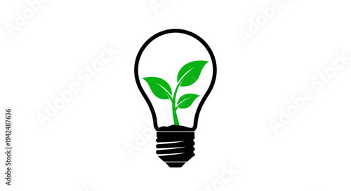 Eco friendly innovation concept with green leaves growing inside lightbulb