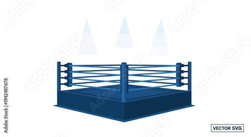 Blue Boxing Ring with Spotlight on White Background