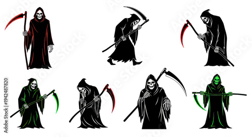 Grim Reaper Collection: Death Personification with Scythes, Spooky Halloween Characters