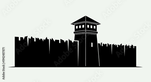 Modern fortress with watchtower and strong black walls