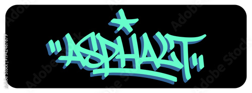 Asphalt Street Art Graffiti Tag Featuring Bold Blue Cyan Lines and Gritty Urban Textures for Modern Branding.